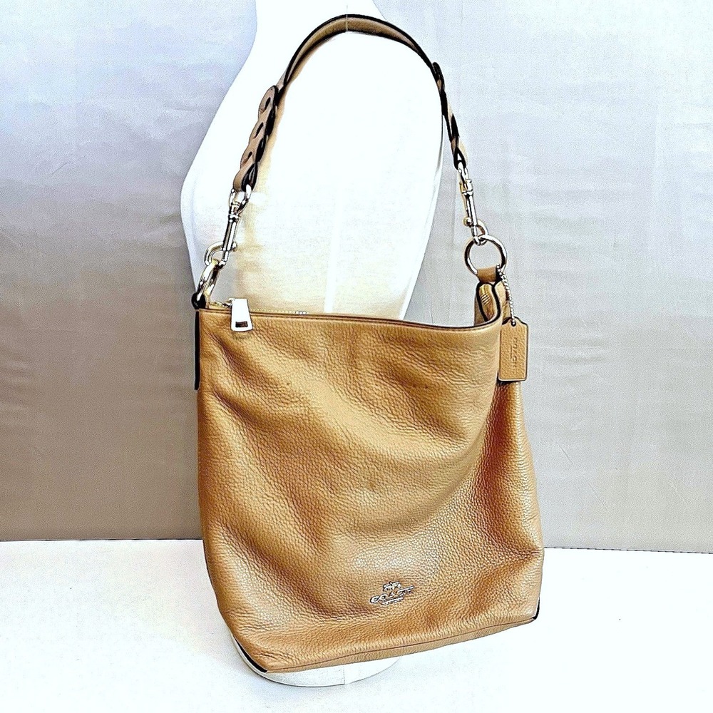 Coach Abby Duffle F31507 Pebbled Leather Shoulder Bag Tan Nude Braided Strap